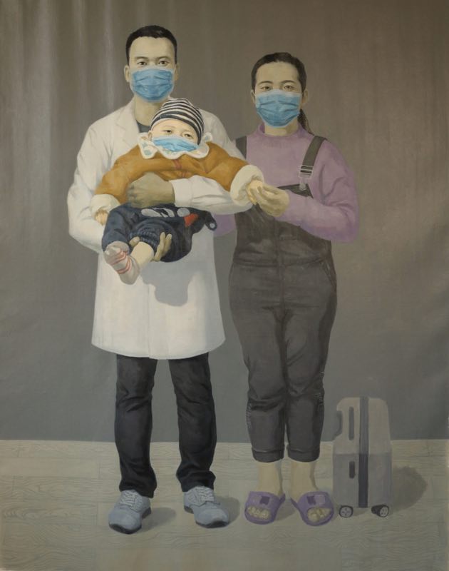 线上抗疫主题国际艺术作品展： 魏建清-布面丙烯《抗疫救明天》